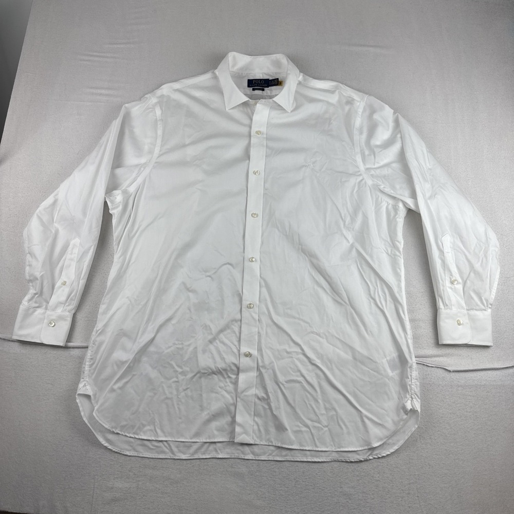 Polo Ralph Lauren Mens White Button Down Dress Shirt XL (tag) fits 2XL 18-34/35